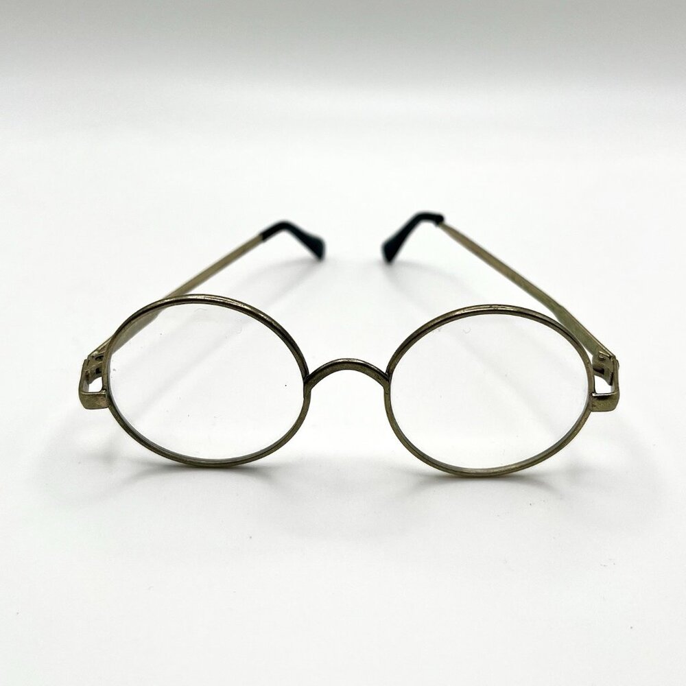 Vintage 70s Brass Round Eyeglasses Retro Wire Frame Toy Doll Kids Costume